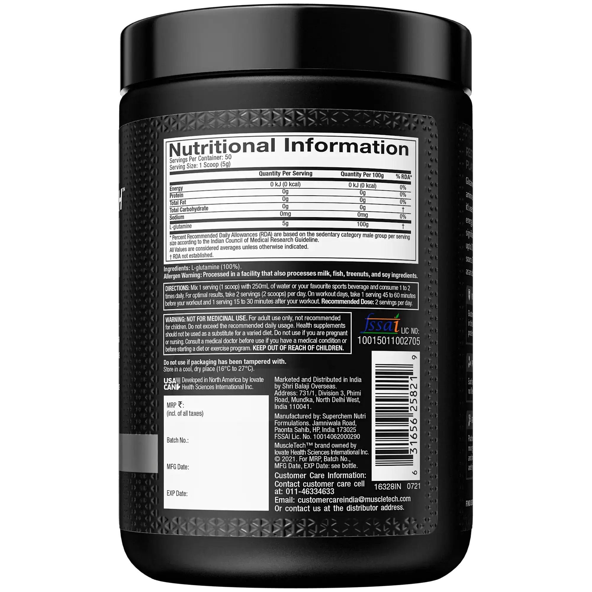 Muscletech™ Platinum 100% Glutamine – 250 GRAM