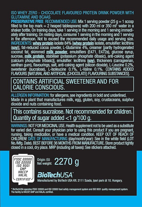 Biotech USA ISO Whey Zero Protein - 5LB