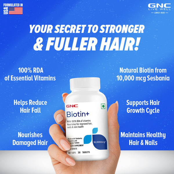 GNC Biotin+ Tablets Healthy Hair, Skin, and Nails- 30 TABLETS
