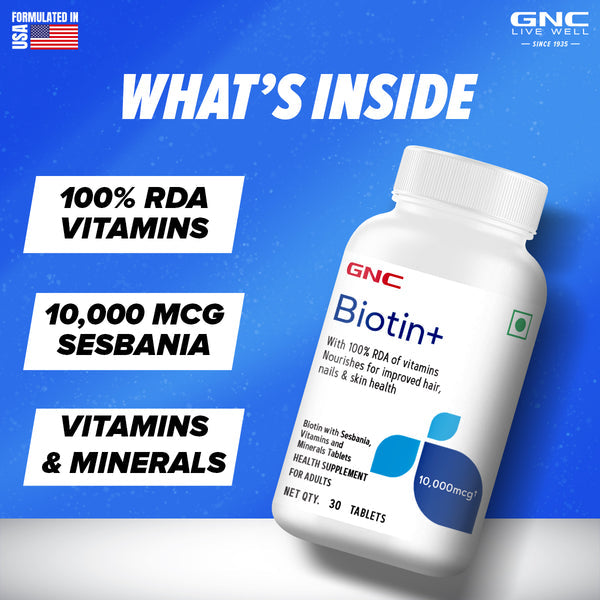 GNC Biotin+ Tablets Healthy Hair, Skin, and Nails- 30 TABLETS