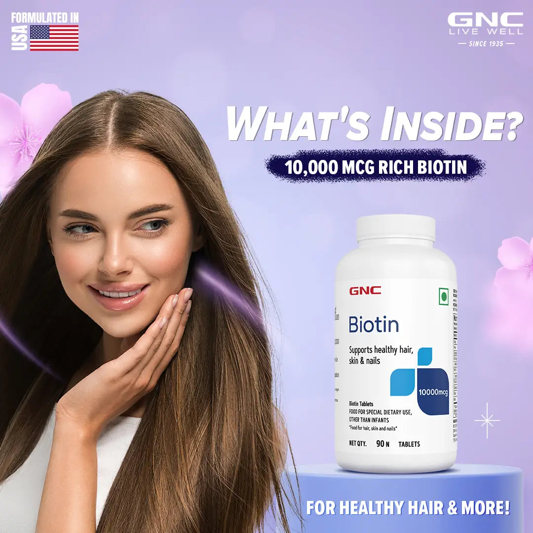GNC Biotin 10000mcg Tablets -Your Path to Healthier Hair, Skin, and Nails