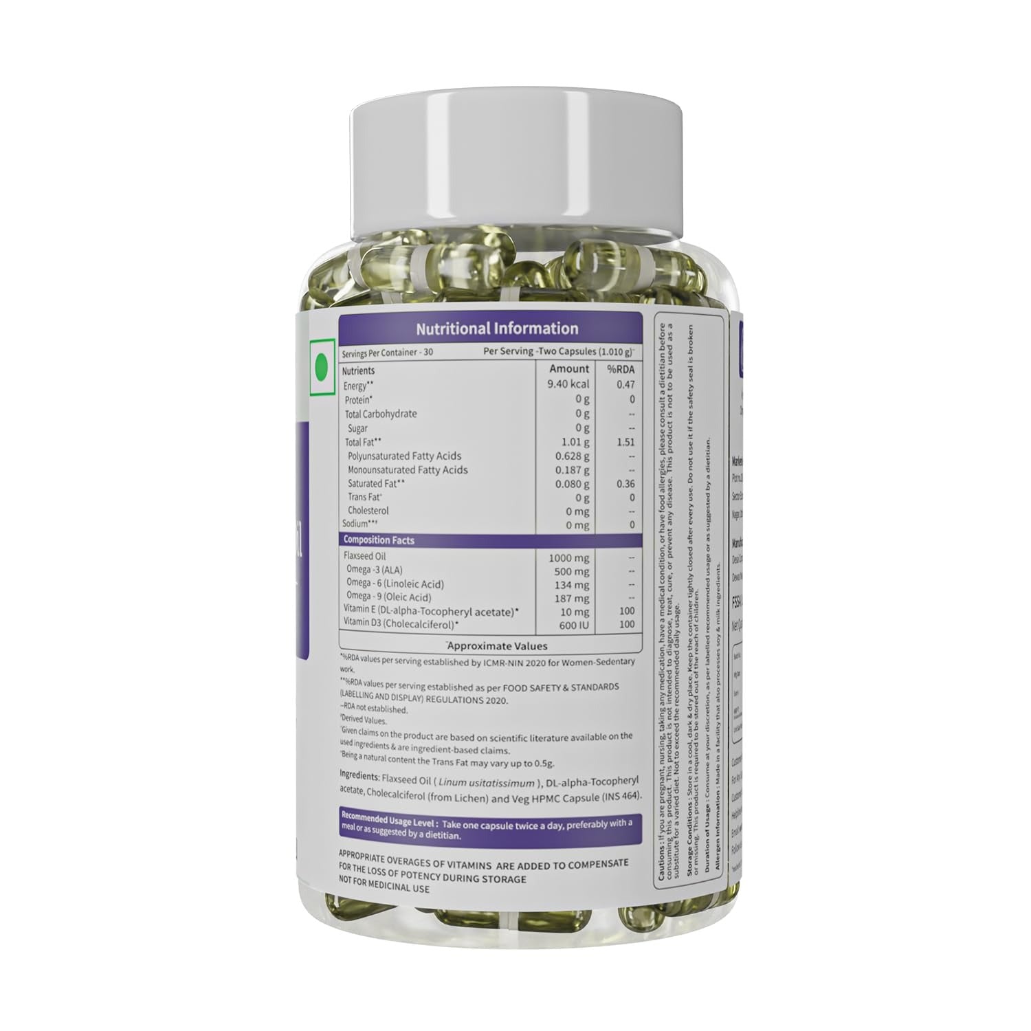 Flaxseed Oil Capsules – Omega 3 6 9 for Heart & Skin