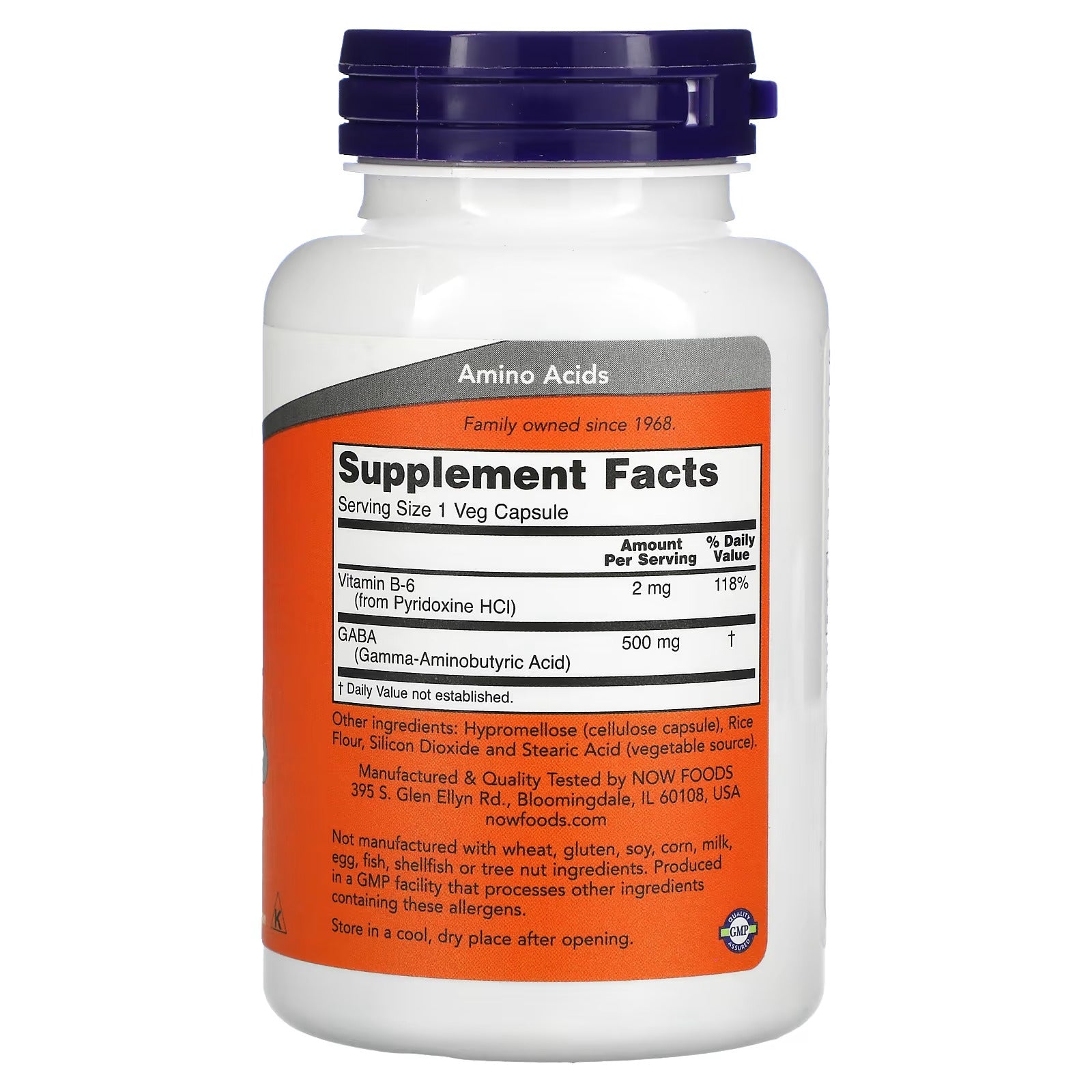 NOW GABA with Vitamin B-6 500 mg Capsules for Relaxation