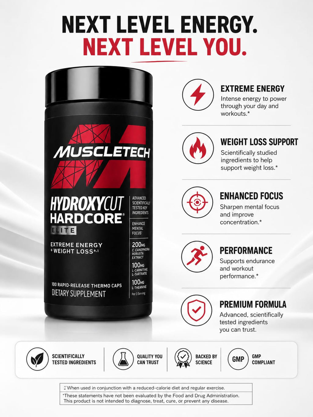MuscleTech Hydroxycut Hardcore Elite (110 Capsules) Made in USA