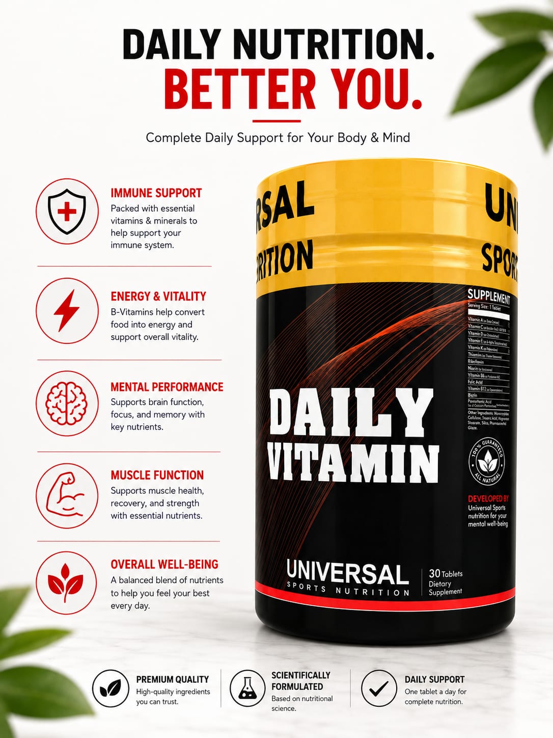Universal Daily Vitamins Supplement – Energy & Immune Support