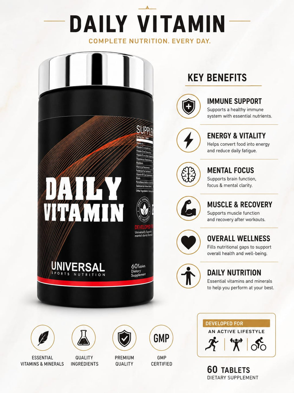 Universal Daily Vitamins Supplement – Energy & Immune Support