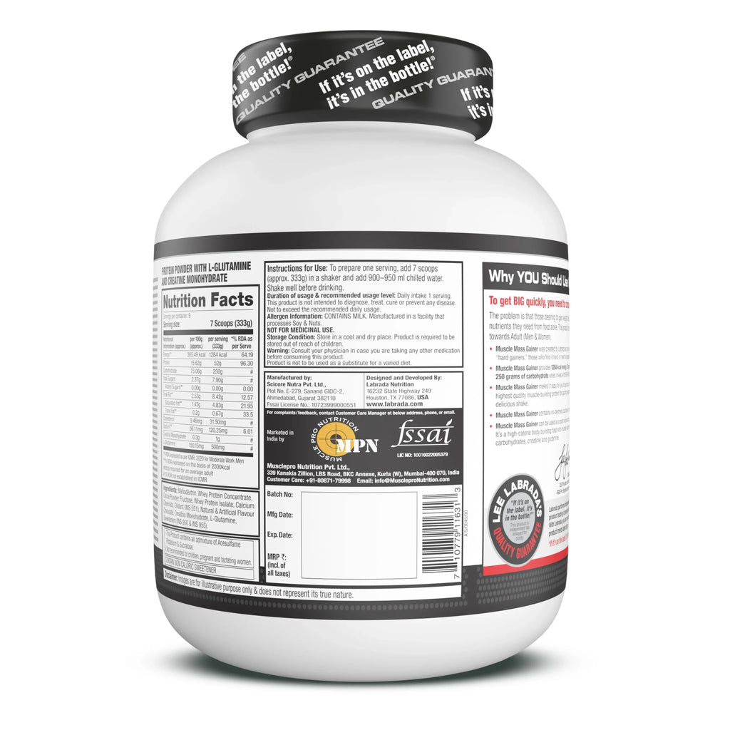 LABRAD Mass Gainer Chocolate 3kg for Weight Gain