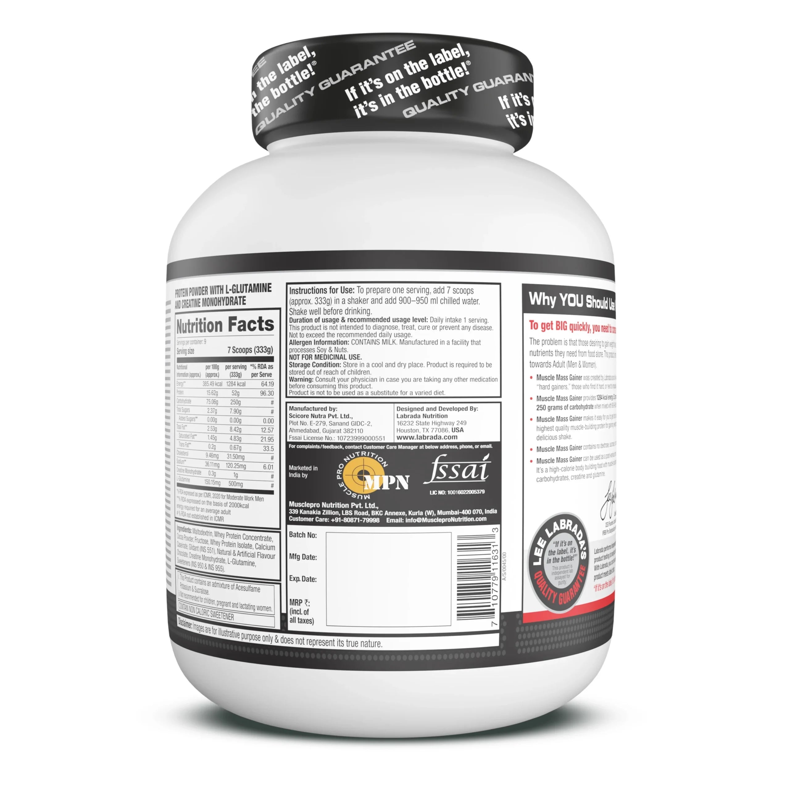 LABRAD Mass Gainer Chocolate 3kg for Weight Gain