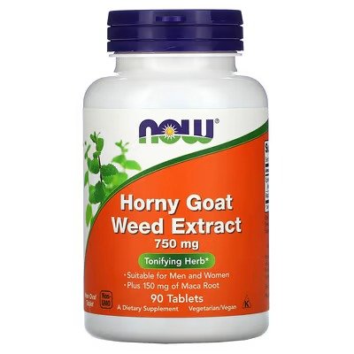 NOW Horny Goat Weed Extract, 750 mg, 90 Tablets