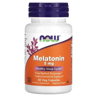NOW Melatonin, 5 mg, 60 Veg Capsules